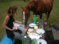 Gemeinsames Trailfrühstück mit den Pferden